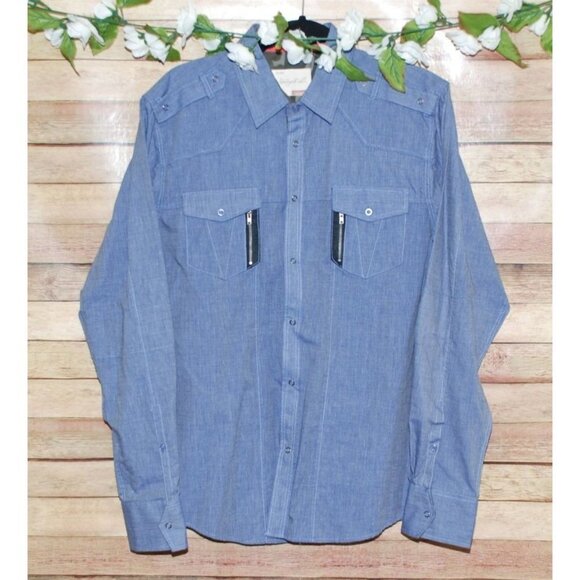 Sovereign Code Men's Blue Chambray Shirt Size M Roll Tab Camo Contrast Cuff - Picture 7 of 12